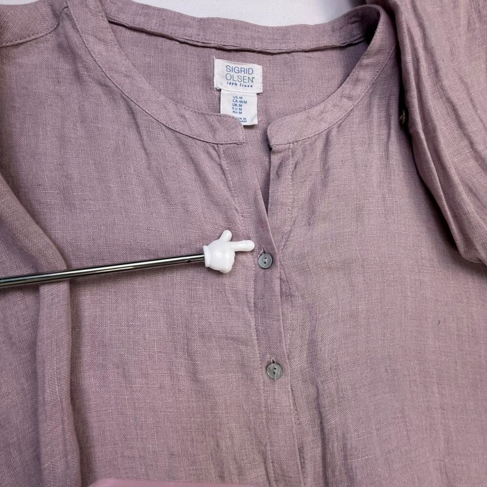 Sigrid Olsen 100% Linen Tunic Shirt M Mauve Pink Roll Tab Pockets Lagenlook - Picture 11 of 14